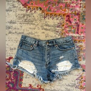 We the Free Distressed Denim Short Shorts Size 28 Visible Pockets